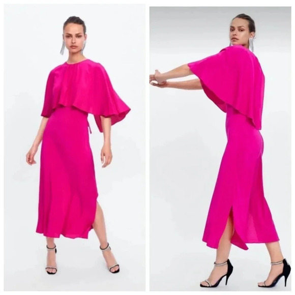 Zara Flowy Cape Sleeve Dress - Picture 1 of 11